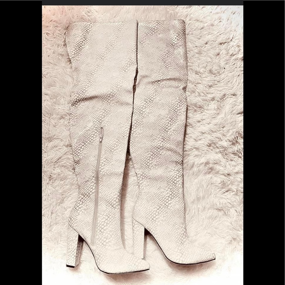 Snake Skin Thigh High Boots